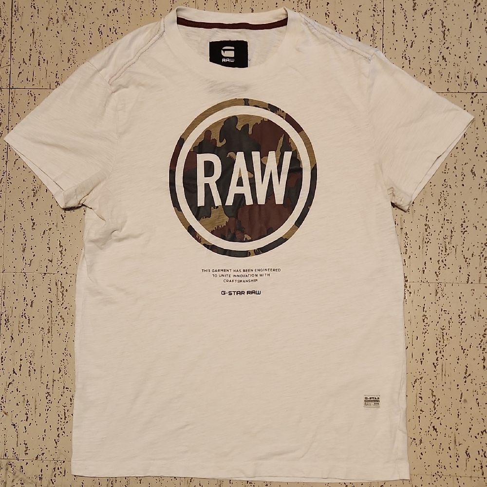 G-Star Raw Gepston Off White Camo Big Spellout Logo Regular Fit T-Shirt